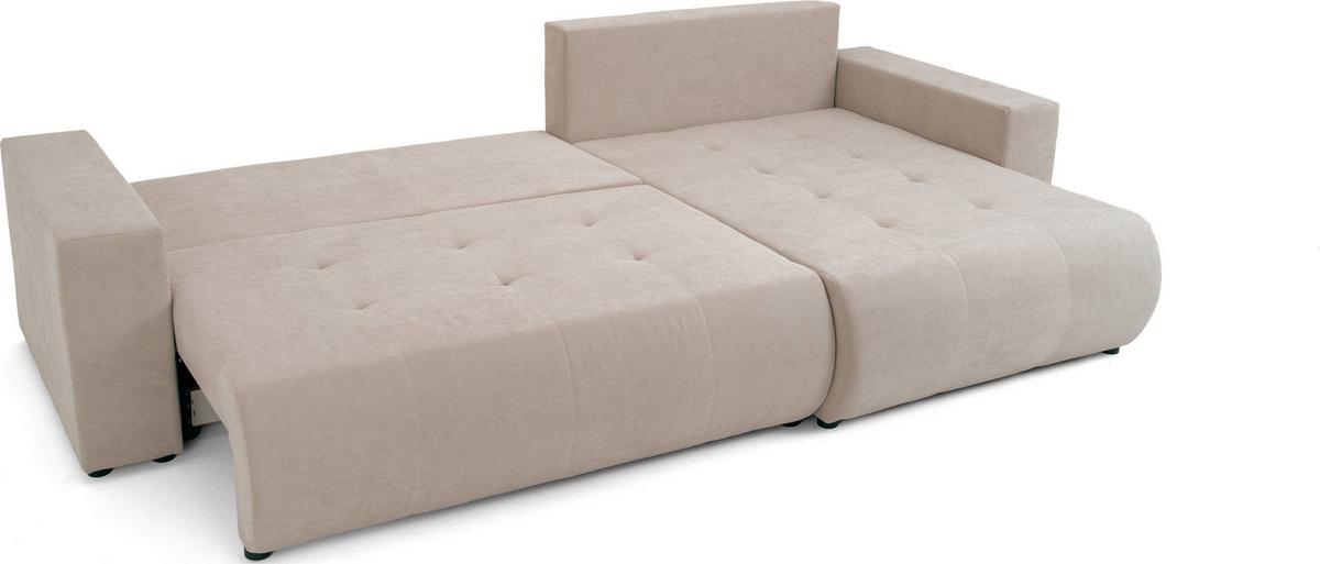 ECKSOFA Alva 3-Sitzer Universall Rechts/Links, Strukturstoff Beige 277/154/83 cm - Beige/Schwarz, Textil (277/154cm) - WFL GROUP