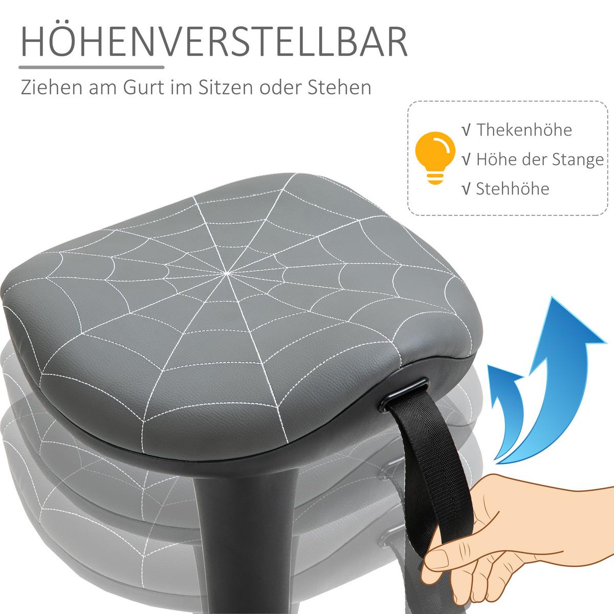 BARHOCKER mit Schwenkfunktion, ergonomisch, höhenverstellbar Grau - Grau, Kunststoff (34/83.5/34cm) - Vinsetto