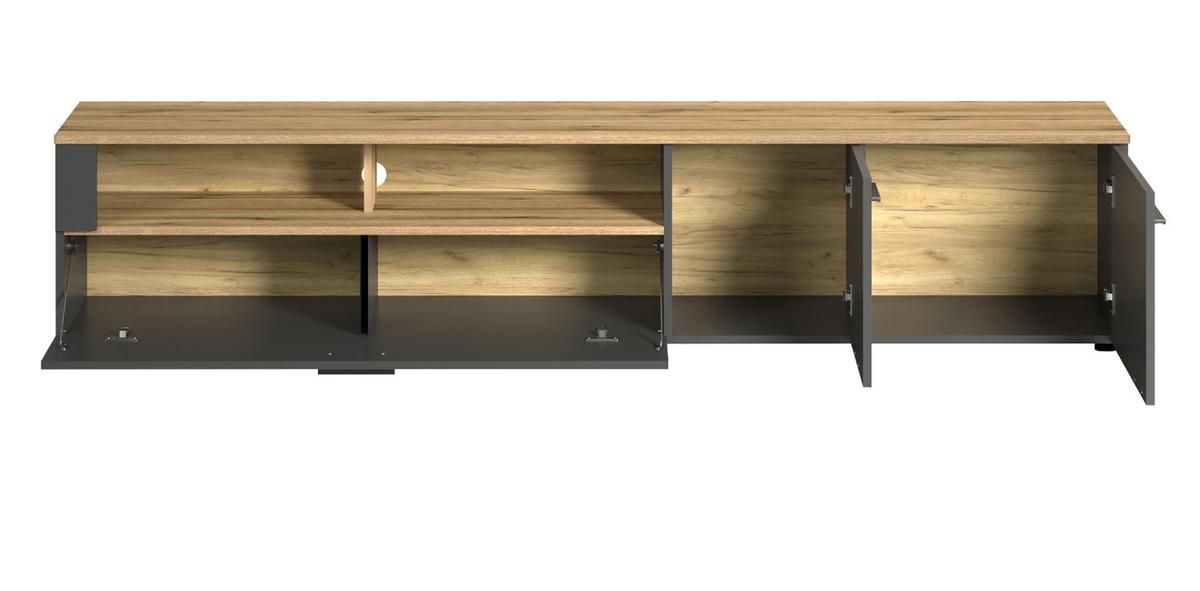 TV-LOWBOARD grau Evoke Eiche 210 x 43 cm, XL TV Unterteil mit viel Stauraum - Eichefarben/Schwarz, Holzwerkstoff/Kunststoff (210/43/41cm) - Top.Furn