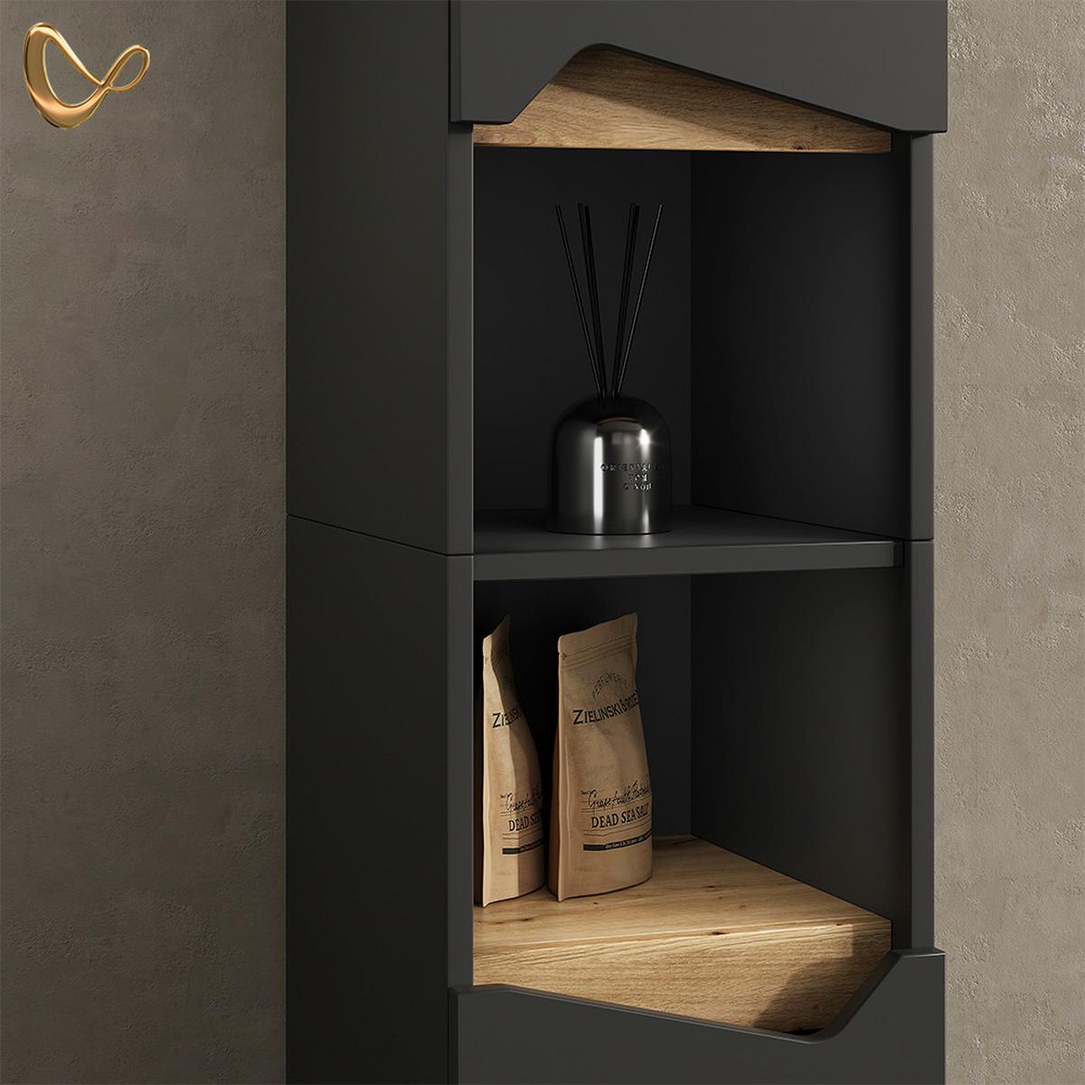 BADMÖBEL-KOMBINATION Timavo Anthrazit 3 Teile, mit Hochschrank - Anthrazit, Holzwerkstoff (60/57/35cm) - Livinity®