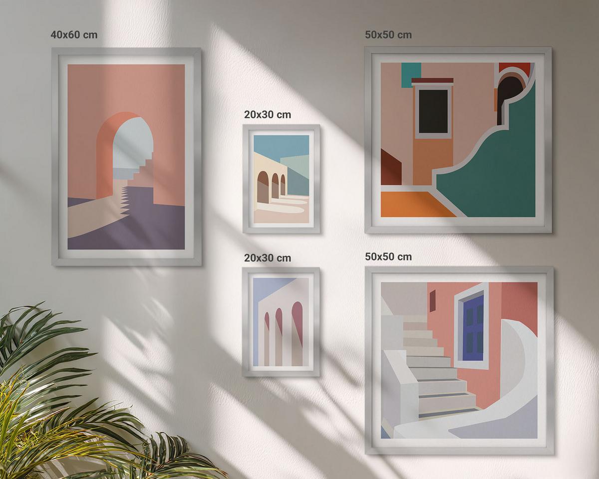 BILDER SET 5er Set - 50x50 cm & 20x30 cm & 40x60 cm Silberner Rahmen - Minimalistische Pastellgrafiken - Silberfarben, Kunststoff (40/60cm) - TULUP