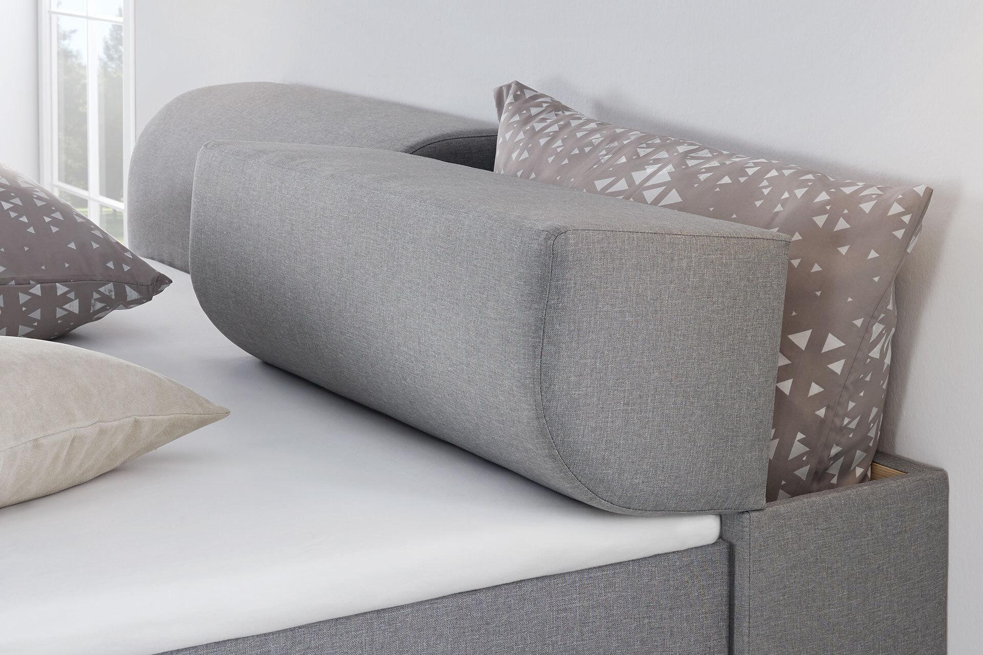 Boxspringbett in Grau von moemax, mit extra Stauraum im Kopfteil