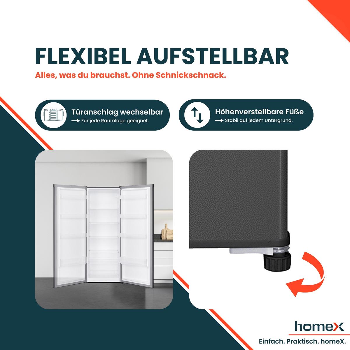 KÜHLSCHRANK CS2422E-S ohne Gefrierfach groß - 242 Liter, freistehend, 143 cm hoch, silber - Silberfarben, Glas/Kunststoff (54.5/143/55.5cm) - homeX
