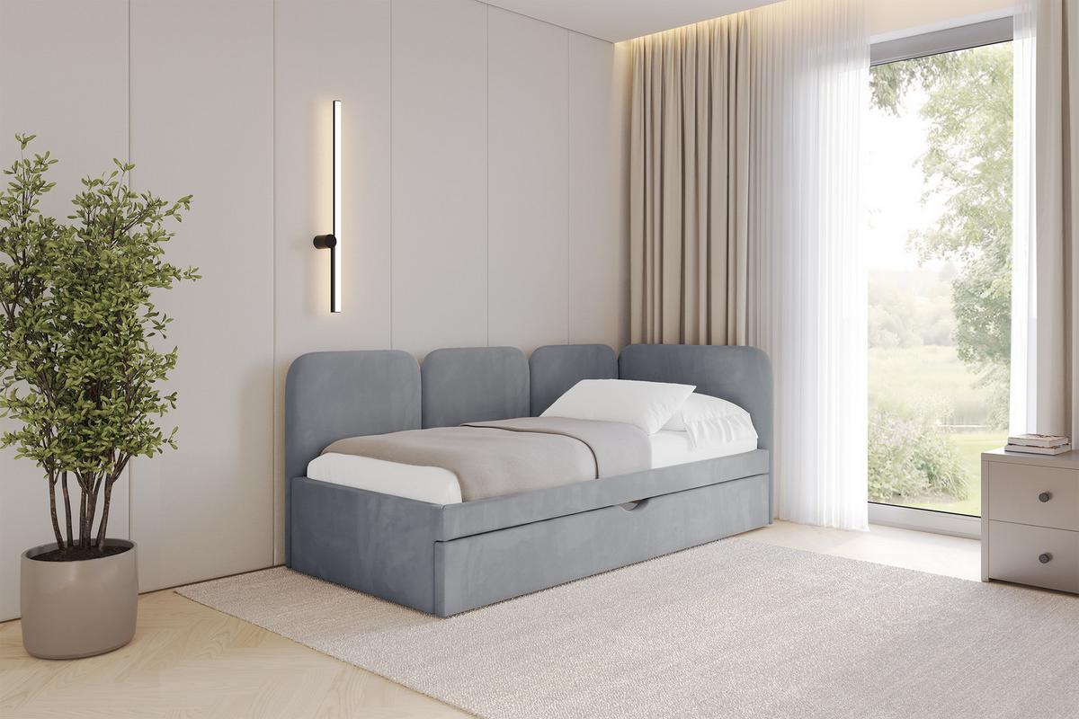 EINZELLBETT Jugendbett mit Bettkasten und Matratze H3/H4, Links - ALVY 90x200 Grau - Grau, Holzwerkstoff/Textil (90/200cm) - ALTDECOR