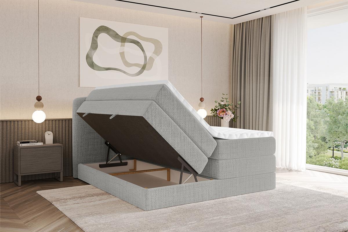 BOXBETT mit Matratze H3|H4 - NINA KING - 200x200 cm - Hellgrau - Hellgrau, Holzwerkstoff (200/200cm) - ALTDECOR