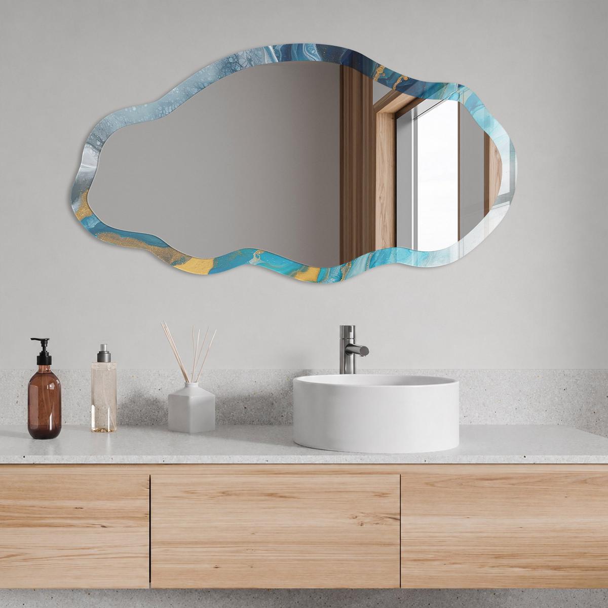SPIEGEL 90x45 cm asymmetrisch mit Druck - Dynamische Wellen - Transparent, Glas (45/90/0.4cm) - TULUP
