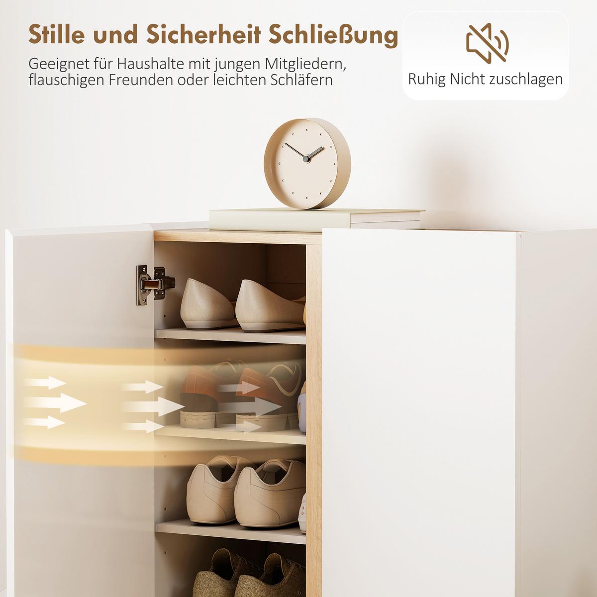 SCHUHSCHRANK mit 2 Hochglanz Türen Schuhregal mit 6 Verstellbaren Fächern, Weiß - Weiß Hochglanz/Weiß, Holzwerkstoff/Kunststoff (70/95/33.5cm) - HOMCOM