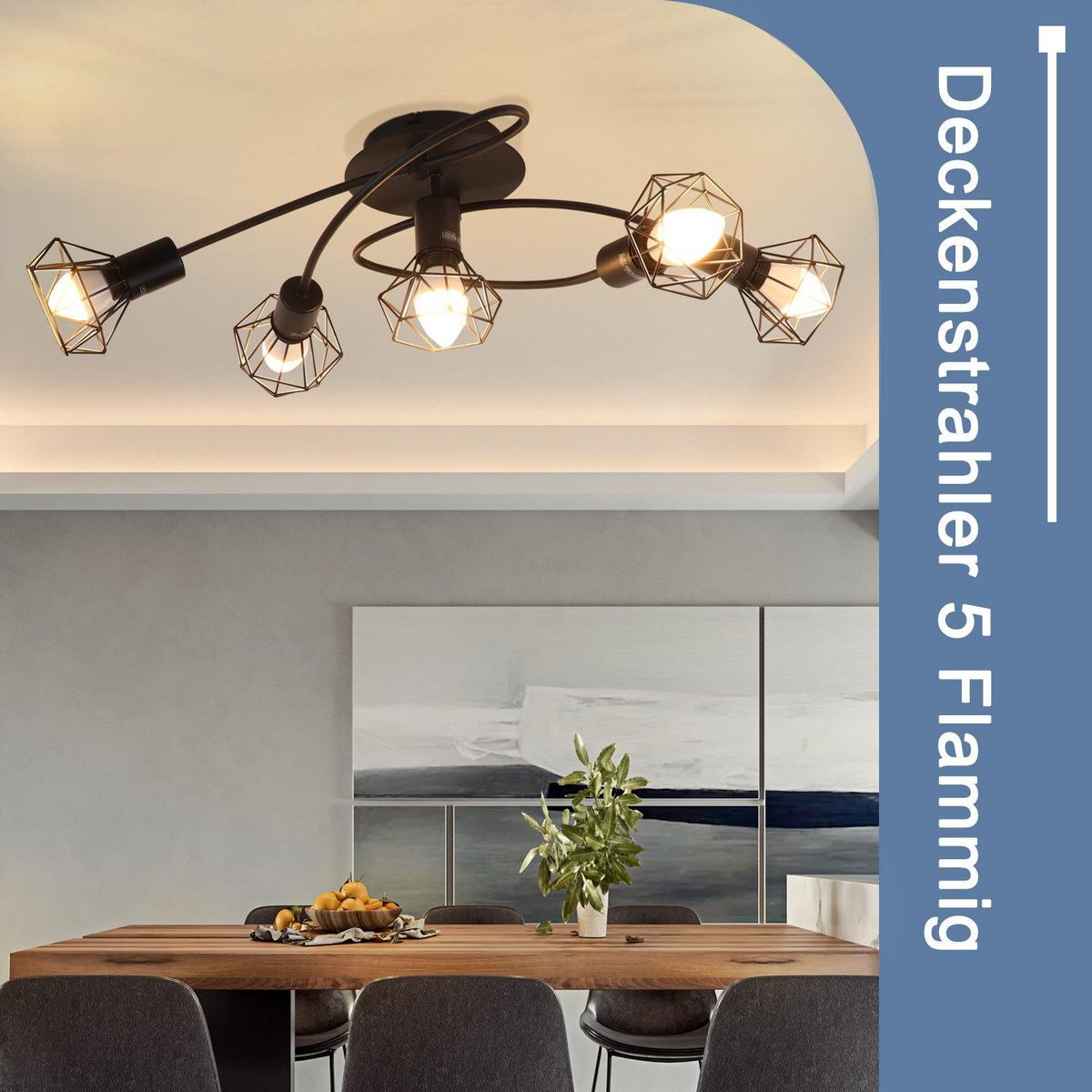 DECKENSTRAHLER Berleburg 5-flammig 61/28/18 cm - Schwarz, Metall (61/28/18cm) - Nettlife