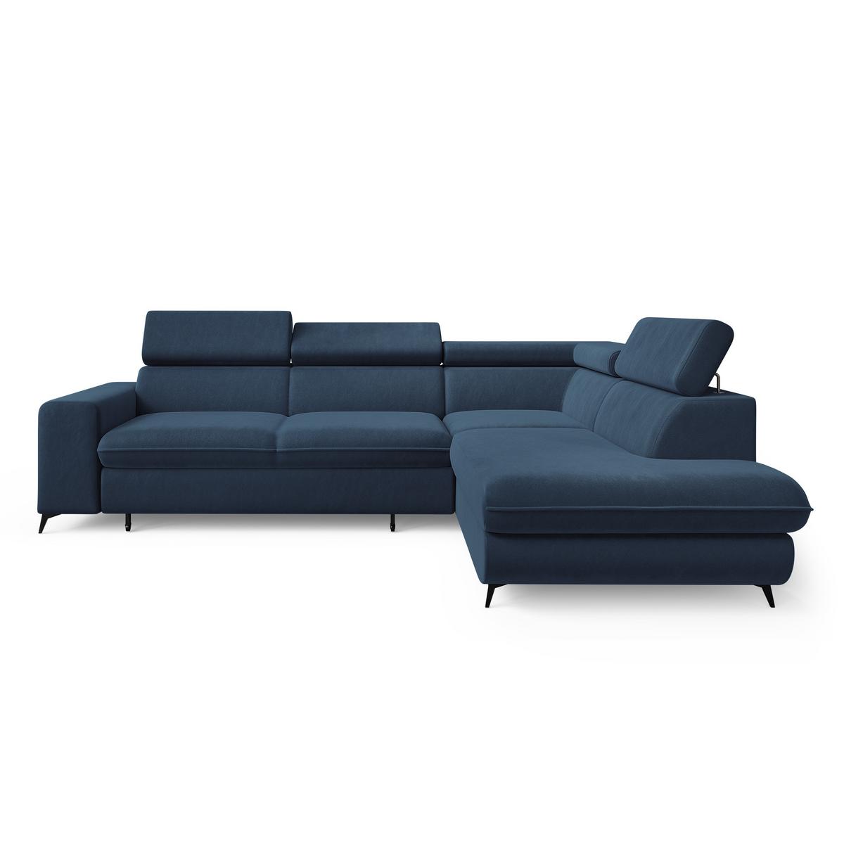 ECKSOFA VELISS Blau Veloursstoff mit Schlaffunktion - Blau, Holz (255/193cm) - MASSENO
