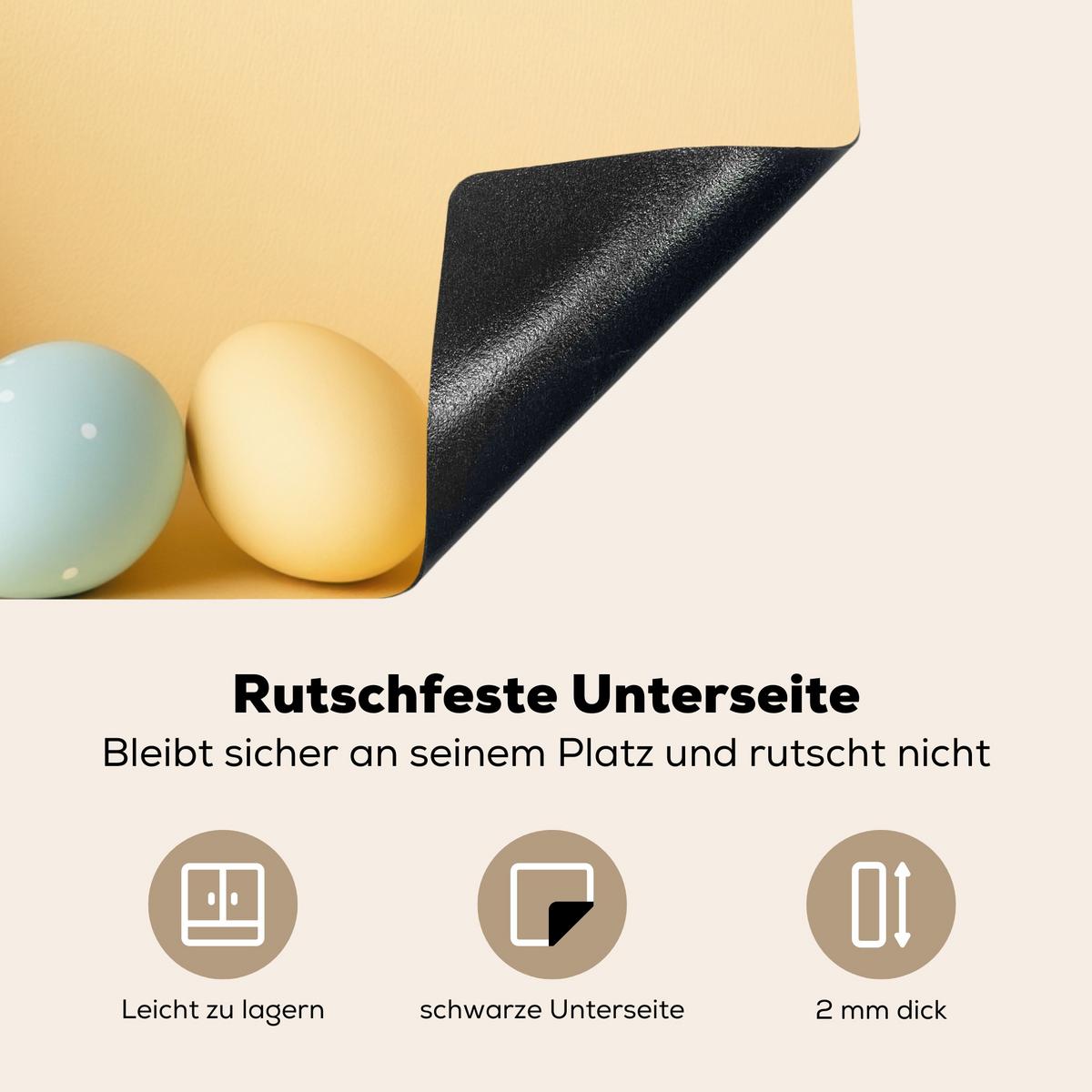 HERDABDECKPLATTE Eier - Kaninchen - Pastellfarbtöne Induktionsmatte 71x52 cm - Hellgelb, Kunststoff (71/52/0.2cm) - MuchoWow