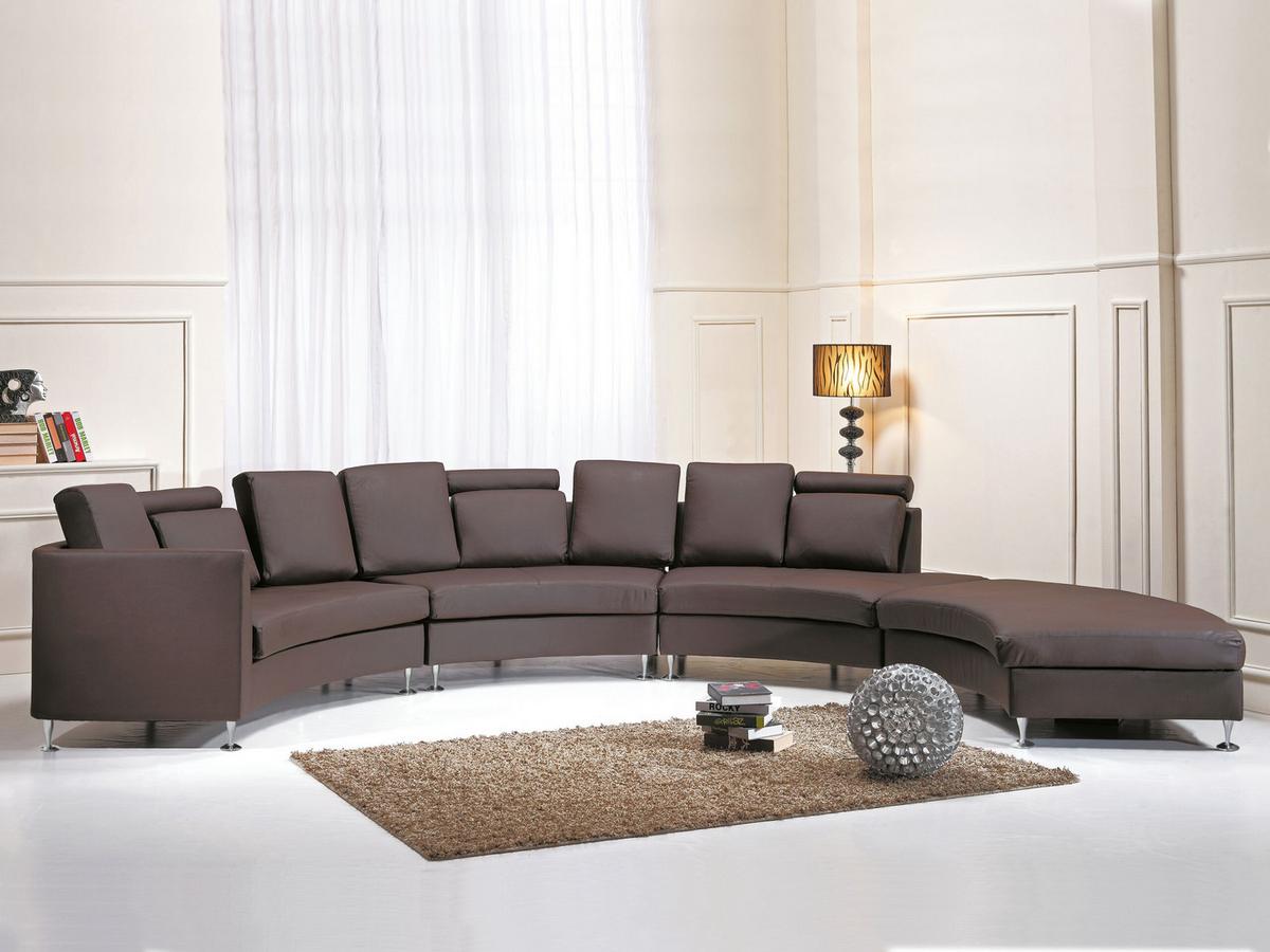 7-SITZER-SOFA mit Ottomane Echtleder, Kunstleder Braun Rotunde - Braun, Leder/Textil (448/76/236cm) - Beliani