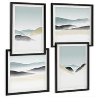 BILDER SET 4er Set - 50x50 cm & 40x60 cm Schwarzer Rahmen - Berge minimalistische Pastellfarben - Schwarz, Kunststoff (50/50cm) - TULUP