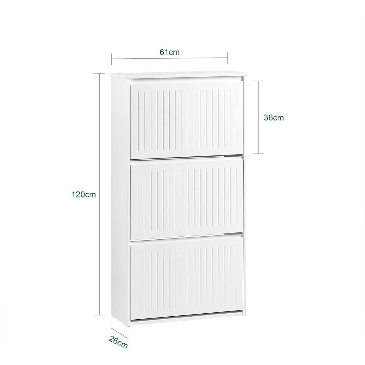 SCHUHSCHRANK mit 3 Klappen Weiß - Weiß, Holzwerkstoff (61/120/26cm) - SoBuy