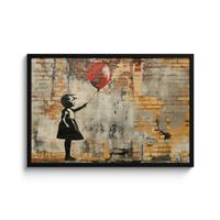 POSTER MIT RAHMENGERAHMTES BILD Graffiti - Banksy - Mädchen - Straßenkunst 90x60 cm - Sandfarben, Papier (90/60cm) - MuchoWow