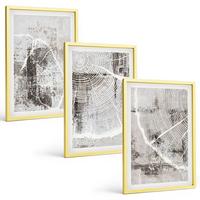 BILDER SET 3er Set - 40x60 cm Goldrahmen - Graue Holzmaserungsmuster - Goldfarben, Kunststoff (40/60cm) - TULUP