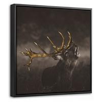 LEINWAND Bilder mit Rahmen - Rotwild - Schwarz - Gold - 20x20 - Braun, Textil (20/20cm) - MuchoWow