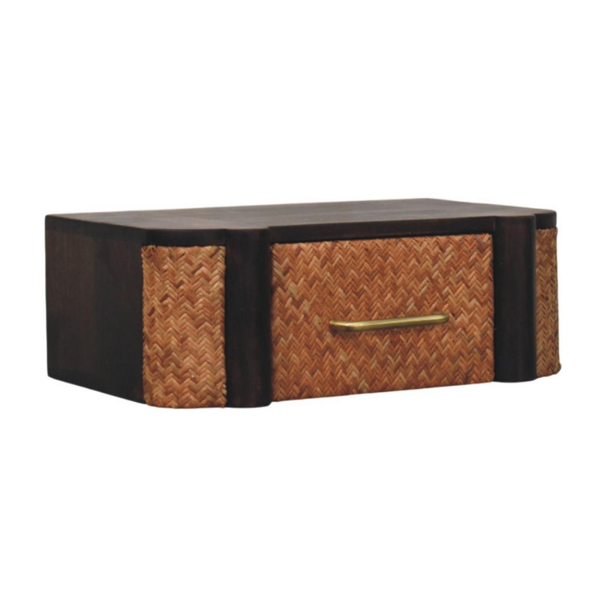 NACHTKASTEN Rattan Geschwungen Wandmontiert, 1 Schublade, Braun - Hellbraun/Messingfarben, Holz/Metall (50/18/32cm) - Artisan Furniture