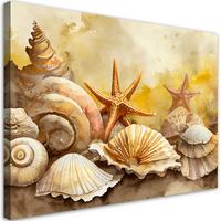 LEINWANDBILD Muscheln und Seesterne gemalt 90x60cm - Gelb, Textil (90/60cm) - Feeby