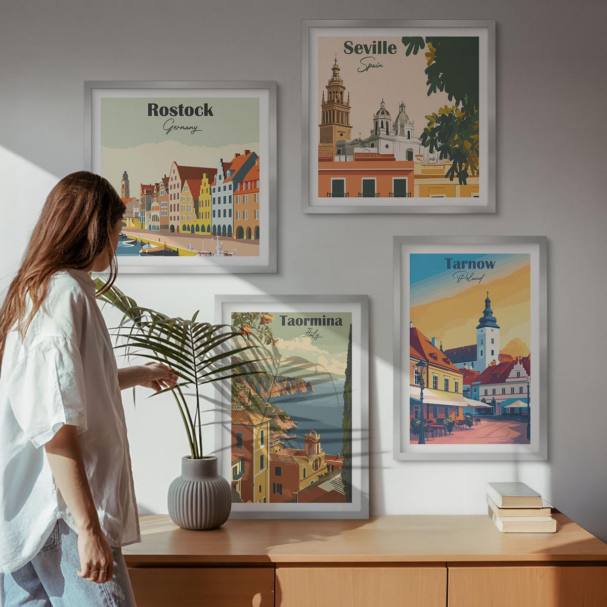 BILDER SET 4er Set - 50x50 cm & 40x60 cm Silberner Rahmen - Architektur der Küstenstädte - Silberfarben, Kunststoff (50/50cm) - TULUP