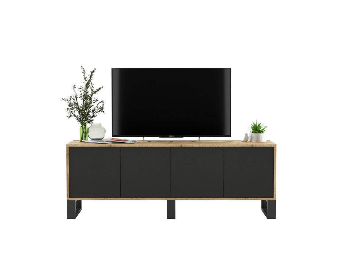 TV-SCHRANK Apollo2 Eiche wotan Schwarz Matt mit Metallbeinen 150/53/35 cm - Schwarz, Holzwerkstoff/Metall (150/53/35cm) - Meble Lindner