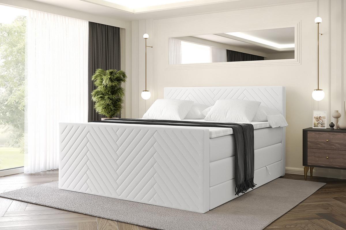 BOXSPRINGBETT mit Matratze und Lattenrost - VEXA-Z KING-120x200 - Weiß Kunstleder - Weiß, Holzwerkstoff (120/200cm) - ALTDECOR