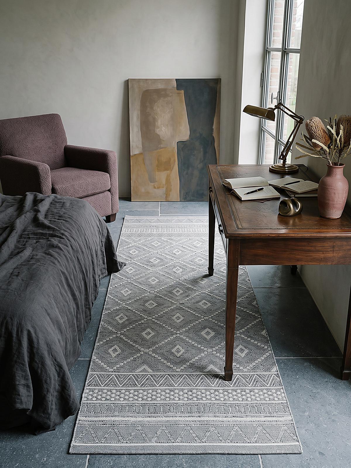 TEPPICH Flachgewebe ESERA Ethno-Rauten Polypropylen Grau 80 x 150 cm - Grau, Textil (80/150cm) - KADIMA DESIGN