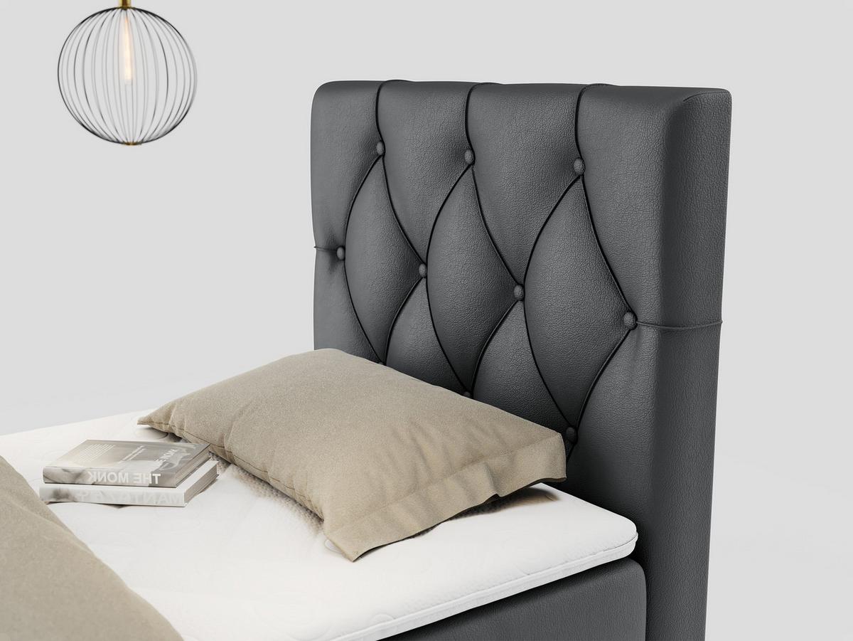 BOXBETT ALDA 90/200 Dunkelgrau Kunstleder - H3 - Rechts Seite - Dunkelgrau, Holz/Textil (90/200cm) - MKS