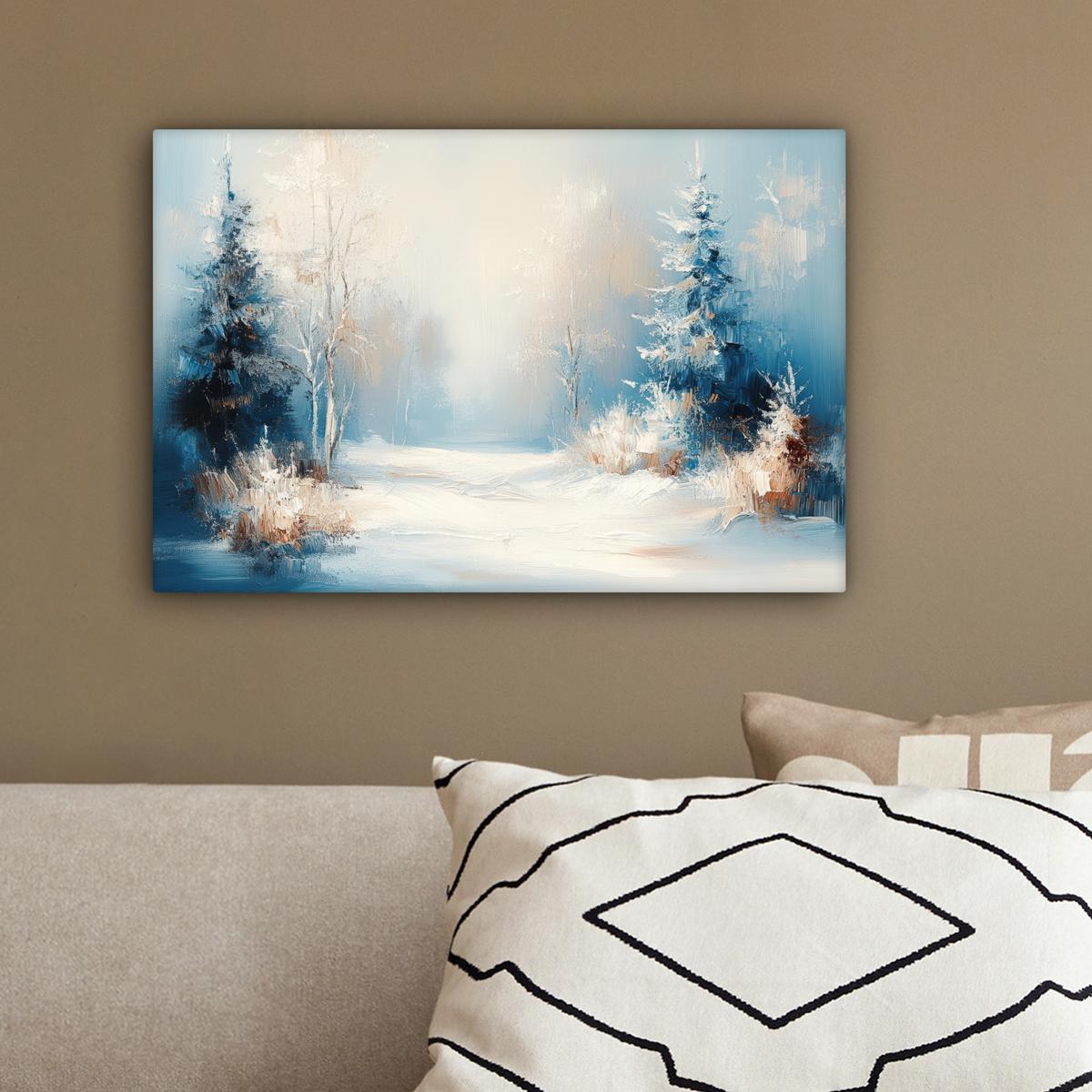 LEINWANDBILD Wald - Winter - Natur - Abstrakt - Schnee Deko Schlafzimmer 30x20 cm - Weiß, Textil (30/20cm) - MuchoWow