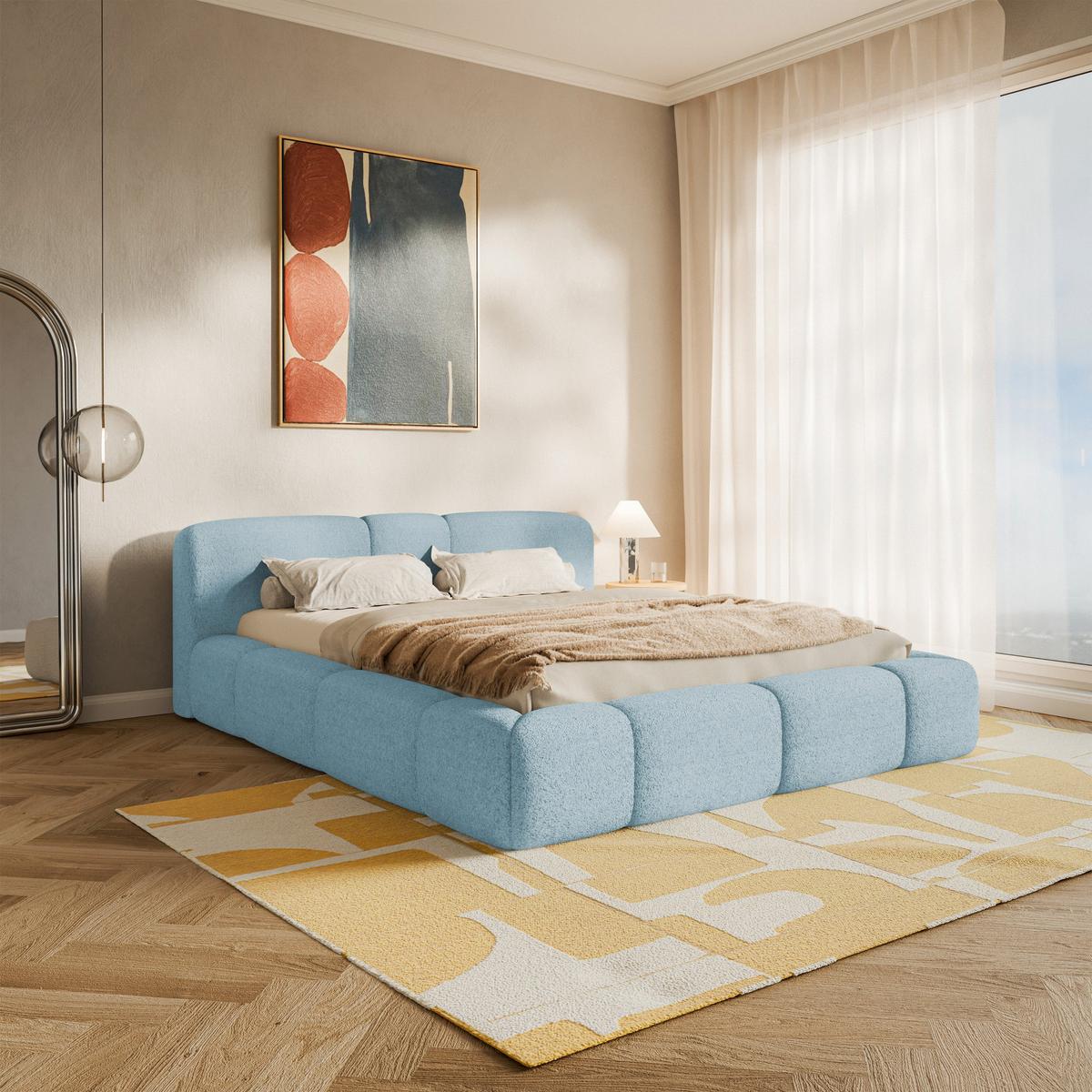 POLSTERBETT Bowia, Bettkasten Blau Plüsch, 180x200 cm - Schwarz/Braun, Textil (180/200cm) - Selsey
