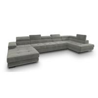 WOHNLANDSCHAFT TORIVA R-S Hellgrau Velours-Stoff mit Schlaffunktion - Hellgrau, Holz (418/90/202cm) - MASSENO