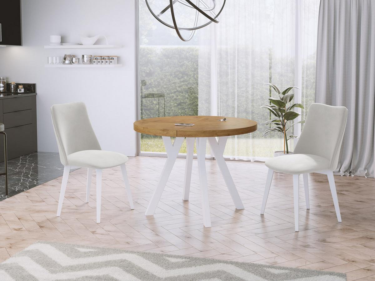 ESSTISCH Twixy runder ausziehbarer, Lancelot Eiche 100-150/100/76 cm - Eichefarben/Weiß, Holz/Holzwerkstoff (100/150/76cm) - WFL GROUP