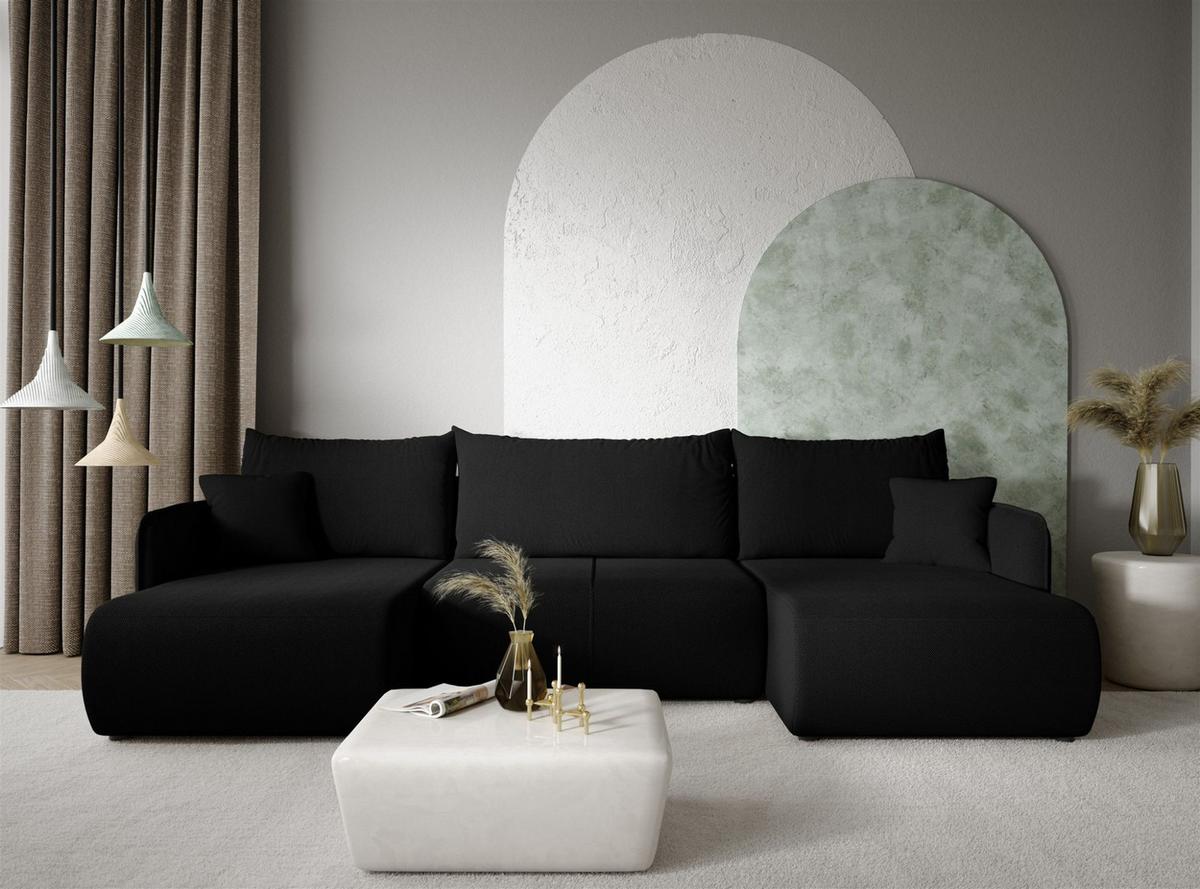 WOHNLANDSCHAFT Calgary - Schwarz, Holzwerkstoff/Textil (290/86/148cm) - Fun Möbel