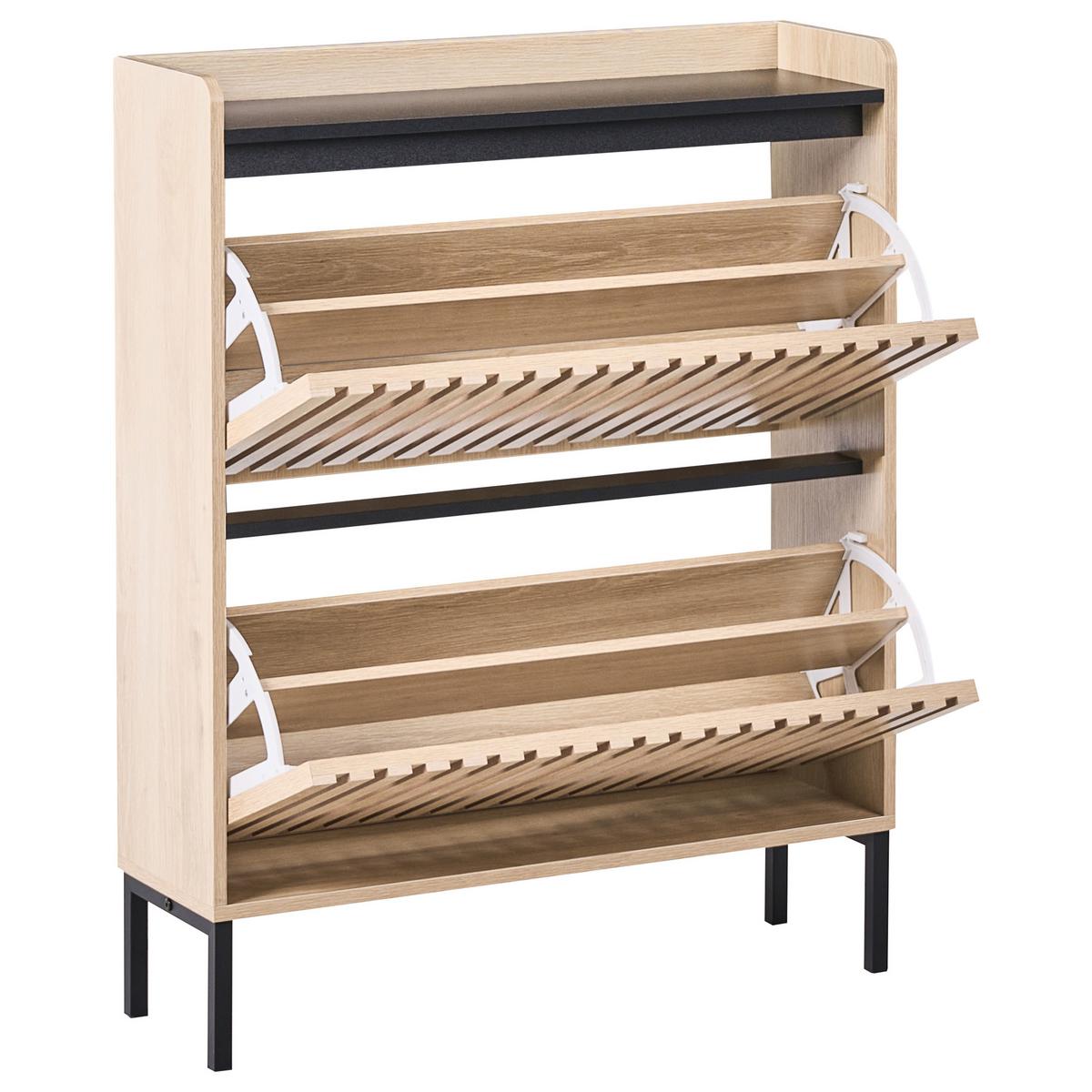 SCHUHSCHRANK Hellbraun Gympie - Hellbraun/Schwarz, Holzwerkstoff (80/100/25cm) - Beliani