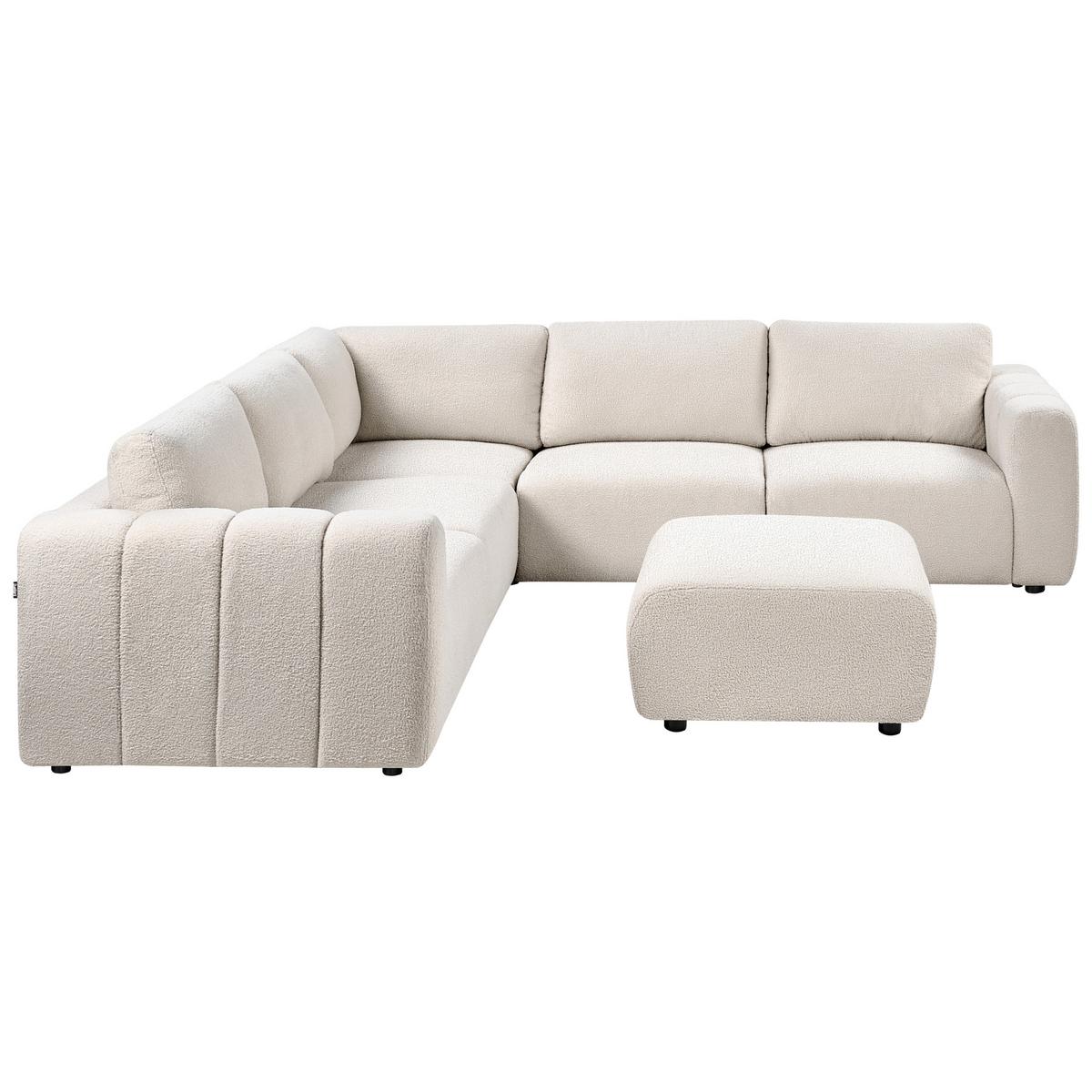 ECKSOFA Modul 5-Sitzer mit Ottomane Bouclé Cremeweiß rechtsseitig Kivvik - Creme, Textil (287/100cm) - Beliani