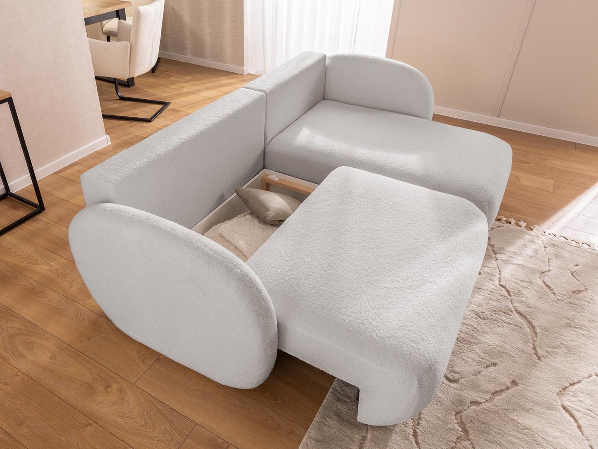 ECKSOFA Candy mit Schlaffunktion Hellgrau Bouclé-Stoff - Ottomane rechts - Hellgrau/Schwarz, Holz/Kunststoff (146/230cm) - S-Style