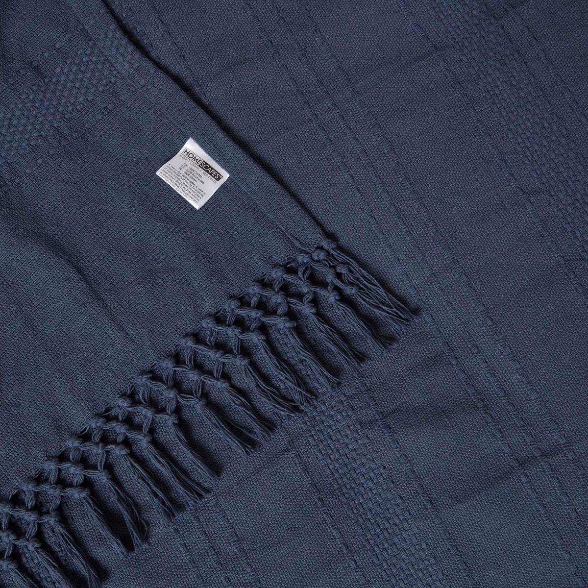ÜBERWURF Kashi 225/255 cm, Baumwolle mit Fransen - Dunkelblau, Textil (225/255cm) - Homescapes