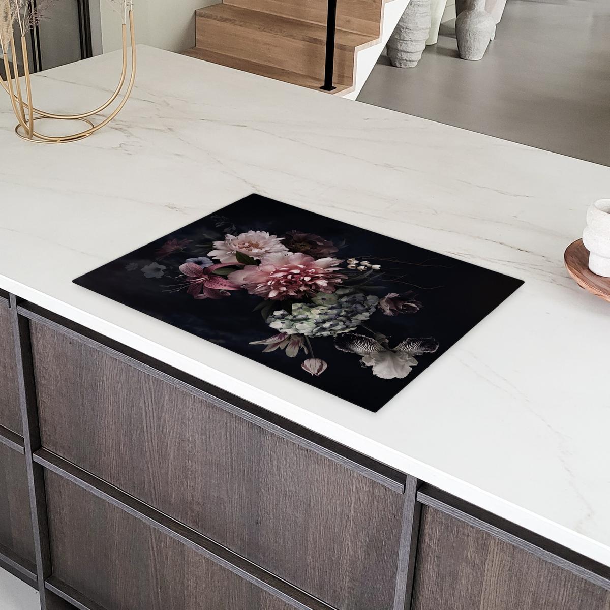 HERDABDECKPLATTE Blumen - Vintage - Pastell - Rosa - Weiß Herdabdeckung Induktionsfeld 75x52 cm - Altrosa, Kunststoff (75/52/0.2cm) - MuchoWow