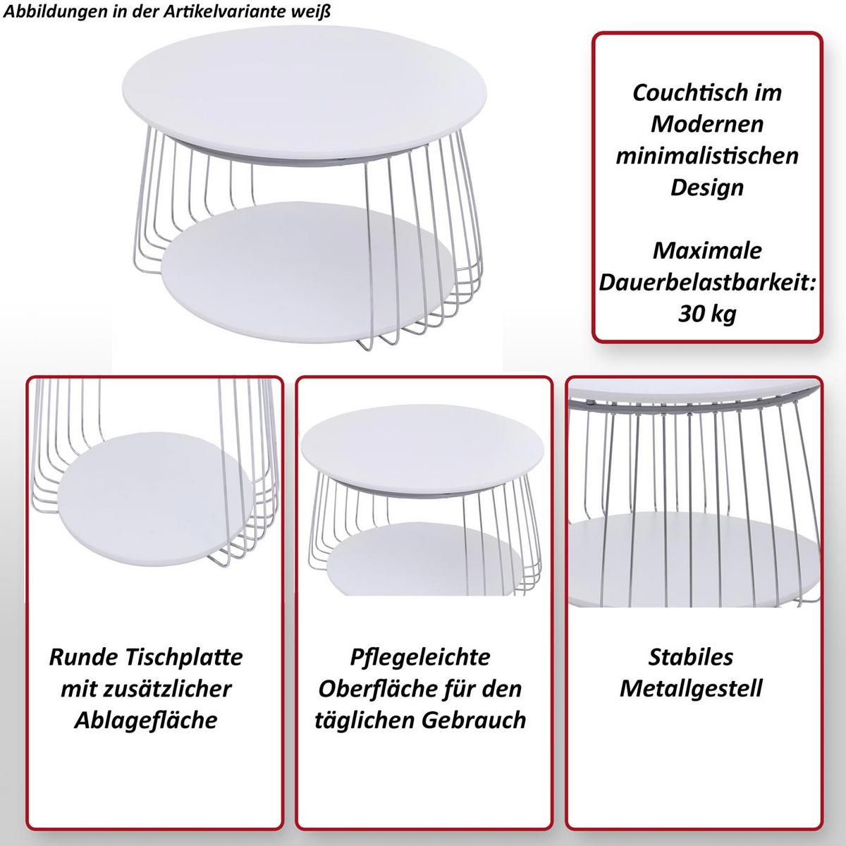 COUCHTISCH rund Weiß, Silber - Silberfarben/Weiß, Holz (70/70/44cm) - MCW