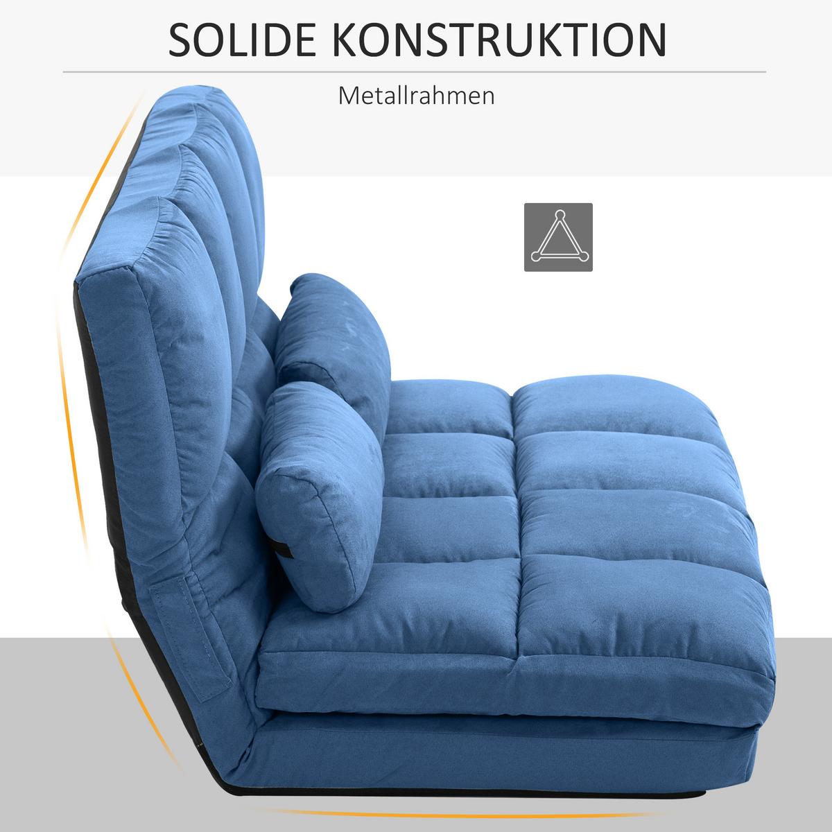 BODENSTUHL 2-in-1 Bodensessel Bett mit Rückenlehne 3 Positionen Verstellbar - Blau, Textil/Metall (73/60/102cm) - HOMCOM