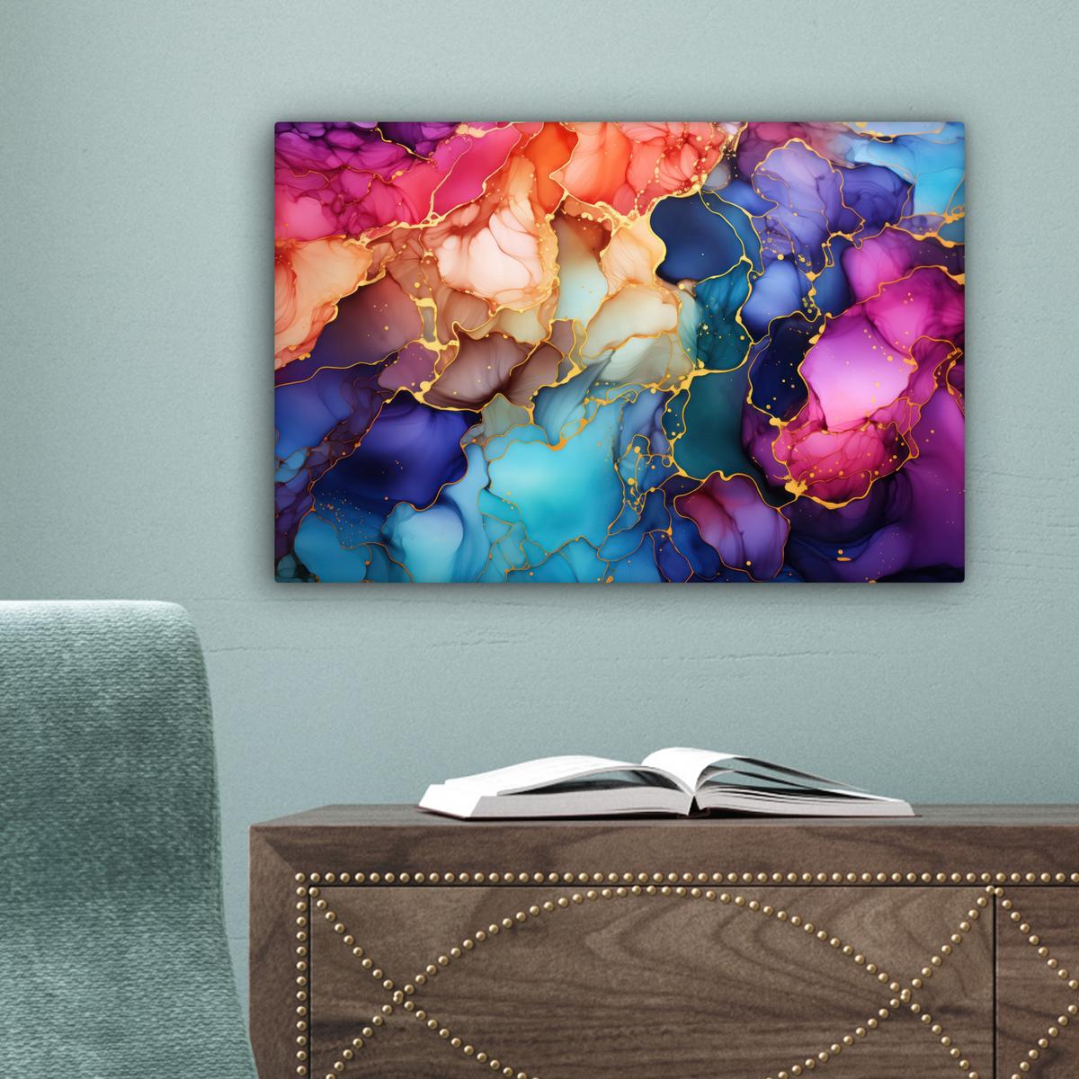 LEINWANDBILD Marmor - Bunt - Abstrakt Deko Schlafzimmer 30x20 cm - Multicolor, Textil (30/20cm) - MuchoWow
