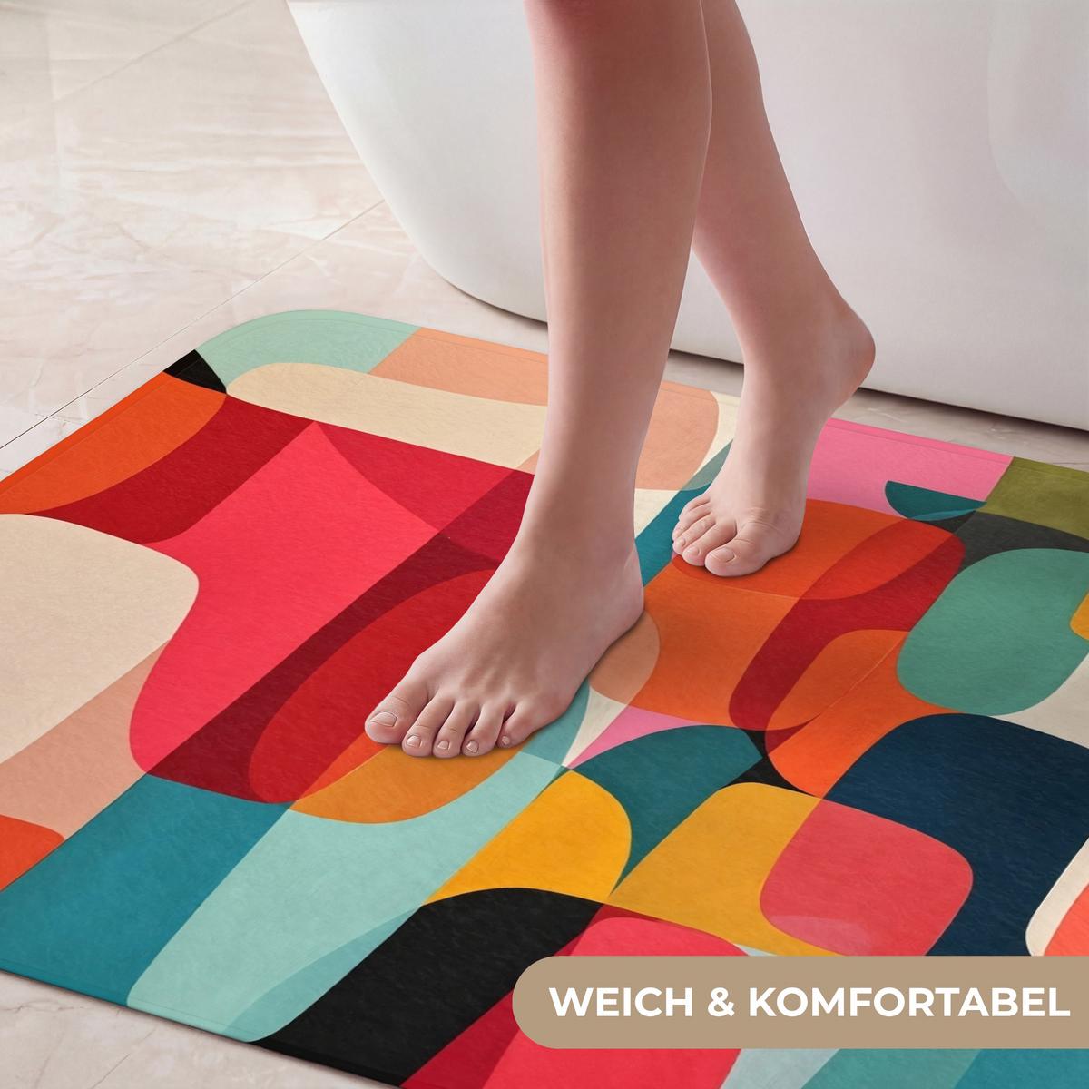 BADEMATTE Formen - Bunt - Abstrakt - Flugzeuge 90x60 cm - Multicolor, Textil (90/60cm) - OnlyWow