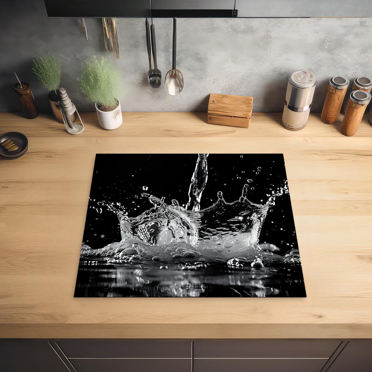 HERDABDECKPLATTE Wasser - Spritzwasser - Schwarz Abdeckung Ceranfeld 57.6x51.6 cm - Schwarz, Kunststoff (57.6/51.6/0.2cm) - MuchoWow
