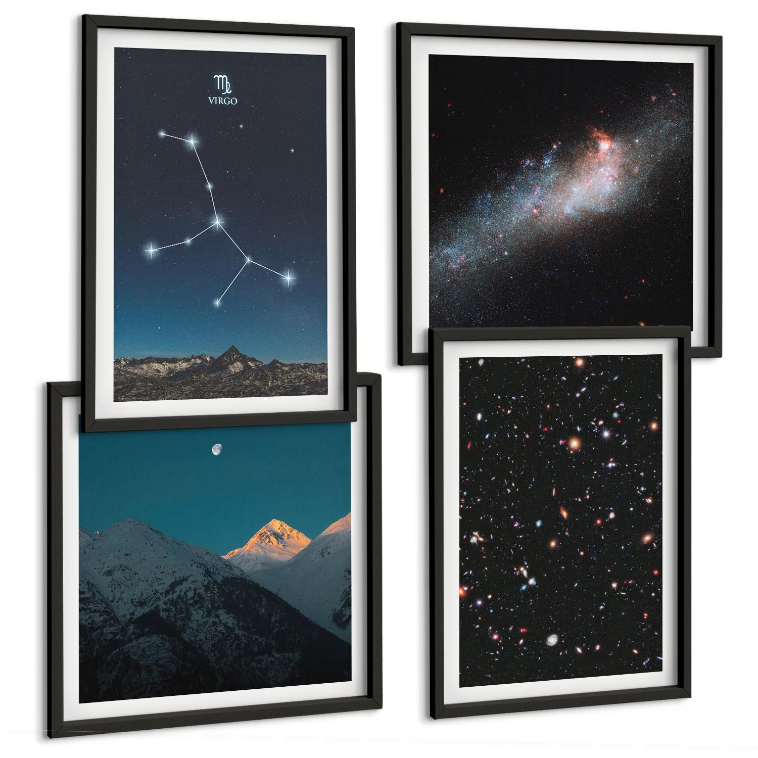 BILDER SET 4er Set - 50x50 cm & 40x60 cm Schwarzer Rahmen - Jungfrau-Galaxie-Universum - Schwarz, Kunststoff (50/50cm) - TULUP