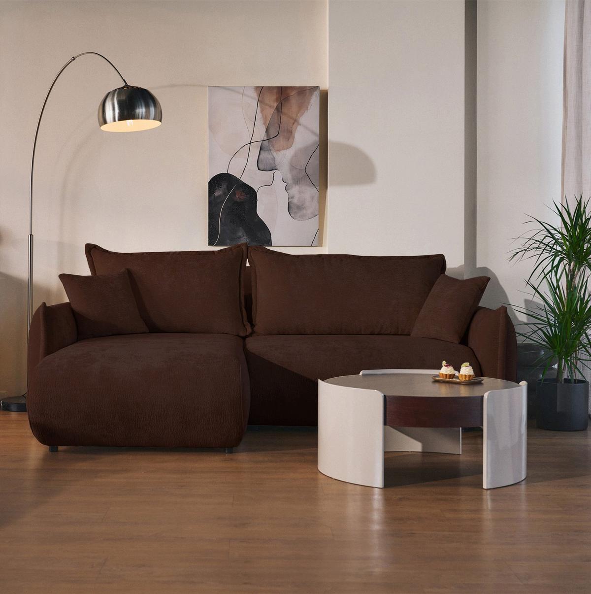 ECKSOFA Cushi Braun-Chenille - Schwarz/Braun, Kunststoff/Textil (252/183cm) - Selsey