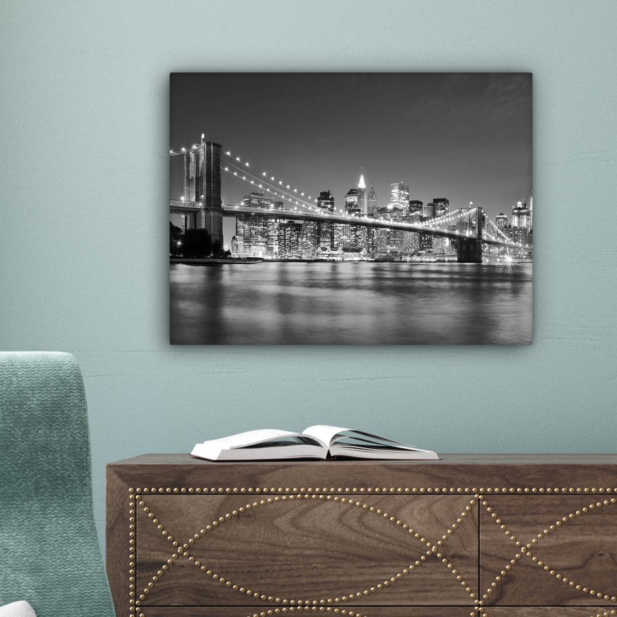 LEINWANDBILD New York - Brücke - Brooklyn - Schwarz und weiß - Architektur Wandbild 40x30 cm - Schwarz, Textil (40/30cm) - MuchoWow