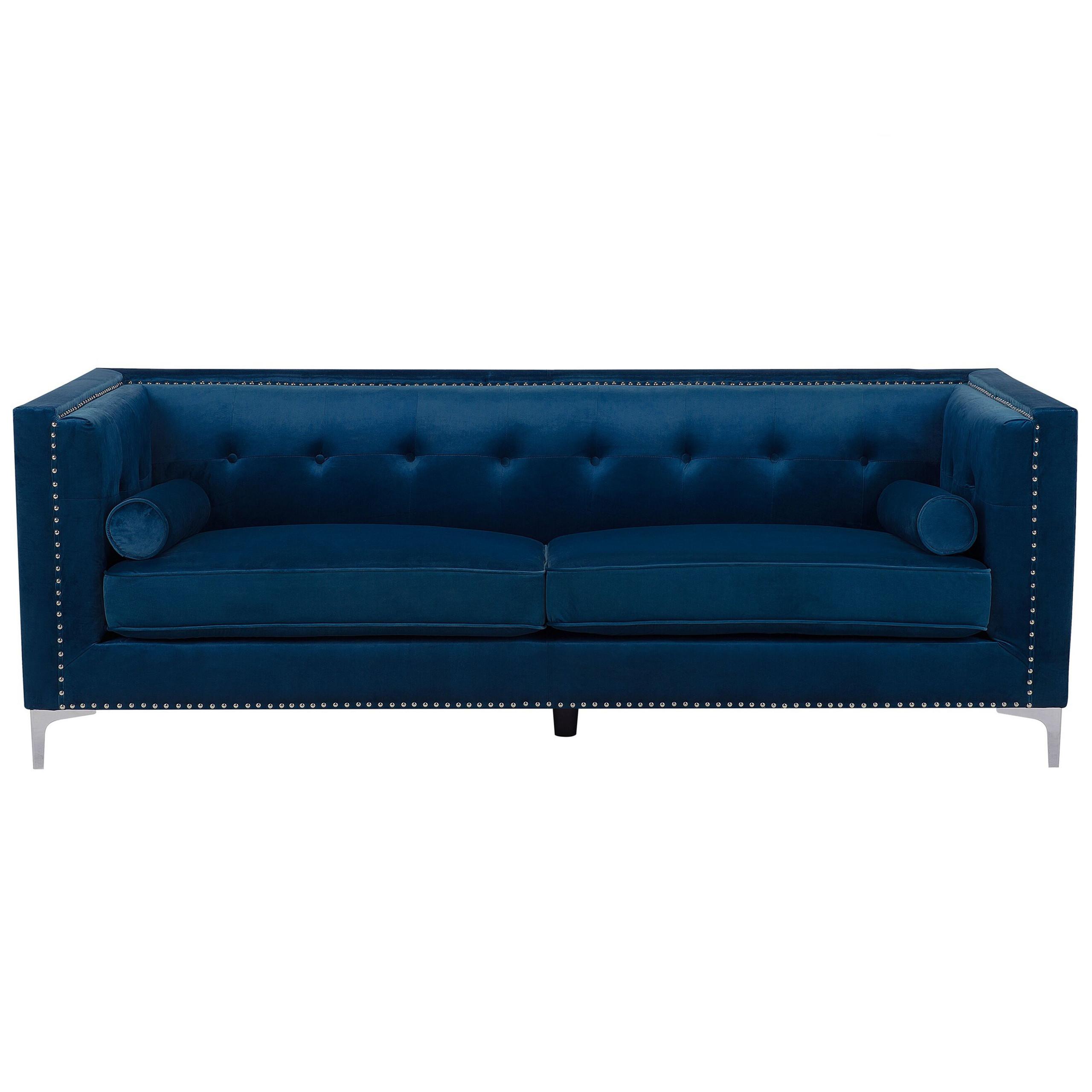 3-SITZER-SOFA Samtstoff Marineblau Avaldsenes - Hellblau, Textil (211/74/82cm) - Beliani