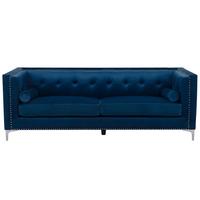 3-SITZER-SOFA Samtstoff Marineblau Avaldsenes - Hellblau, Textil (211/74/82cm) - Beliani