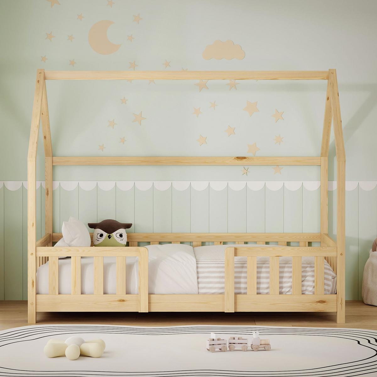 KINDERBETT 80x160 cm mit Rausfallschutz Natur aus Kiefernholz - Naturfarben, Holz (80/160cm) - ML-DESIGN