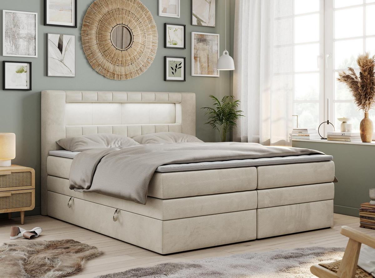 BOXSPRINGBETT GOLD-5 KING LED 120/200 Beige Velvet - H3 - Beige, Holz/Textil (120/200cm) - MKS