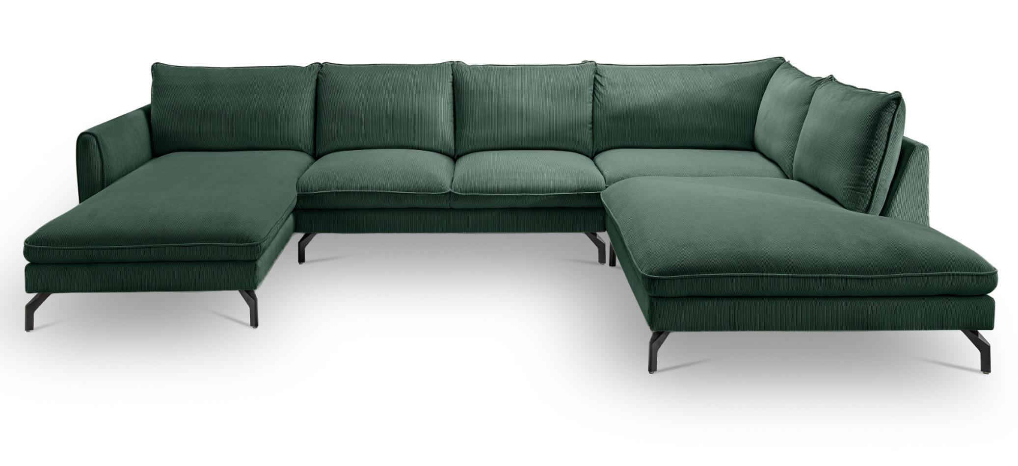 SOFA grün Cord-Stoff 202 x 361 cm, Wohnlandschaft U-Form - Dunkelgrün/Schwarz, Holz/Textil (361/87/202cm) - Inn.Furn